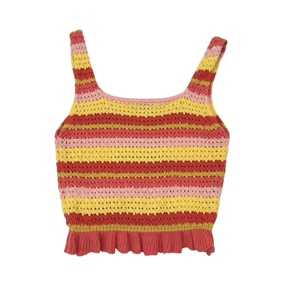 Lush Knit Tank Top Size Small Striped Crochet Indie Boho Y2K Crop‎ Festival - Picture 2 of 8
